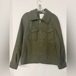 Avec Les Filles Olive Army Green Military Style Patch Pocket Boxy CollarJacket M